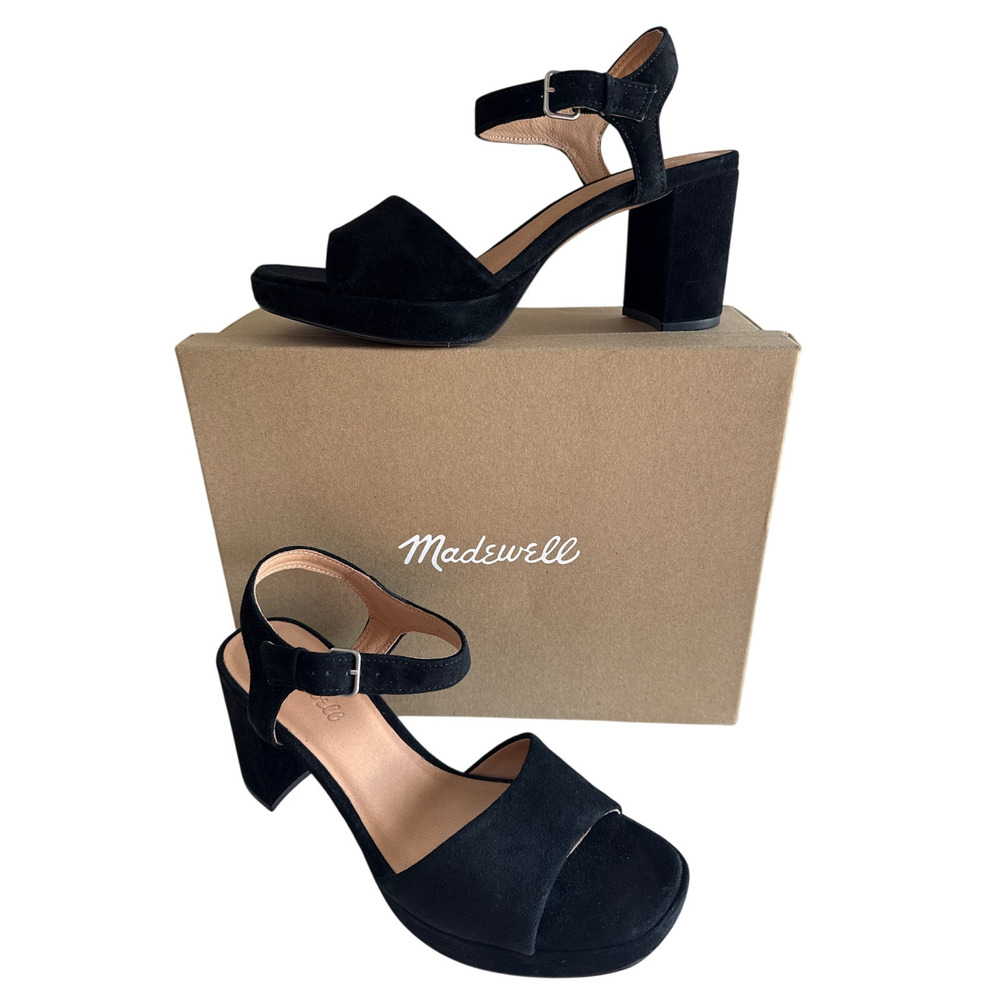 Madewell‎ The Nadia Platform Heeled Sandals Size 9 Black Suede NH878